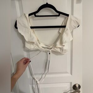 Lovers + Friends Cream Wrap Around Ruffle Crop Top